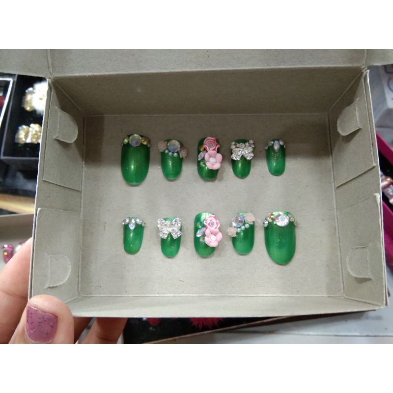 kuku palsu hijau pengantin kuku palsu nailart hijau