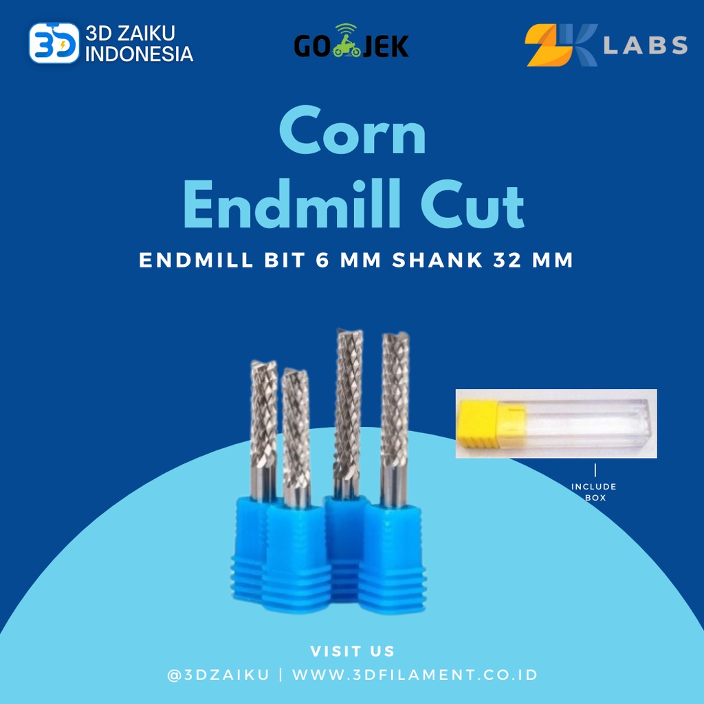 ZKLabs Mata Spindle CNC Corn End Mill Bit 6 mm shank 32 mm CEL