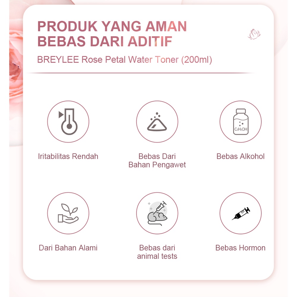 BREYLEE Rose Petal Water Toner Menyegarkan Wajah &amp; Leher 100 &amp; 200 ml