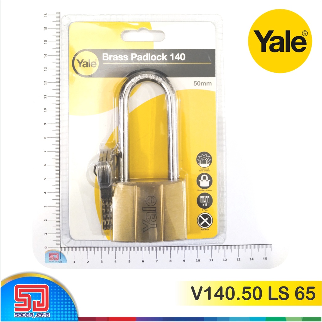 Yale V140.50 LS 65 Gembok Pagar Kuningan 50mm Leher Panjang 65mm Padlock Brass Hardened Steel