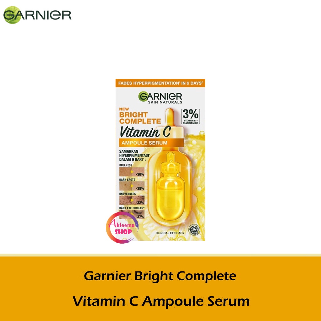 Garnier Bright Complete Vitamin C Ampoule Serum - 1.5ml (Perawatan Wajah untuk Kulit Lebih Cerah dalam 6 Hari)
