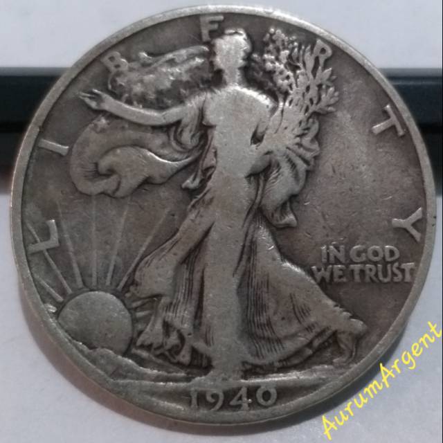 SA53-- 1 PC KOIN PERAK KUNO ASLI HALF DOLLAR WALKING LIBERTY TH 1940. -- SILVER COIN --