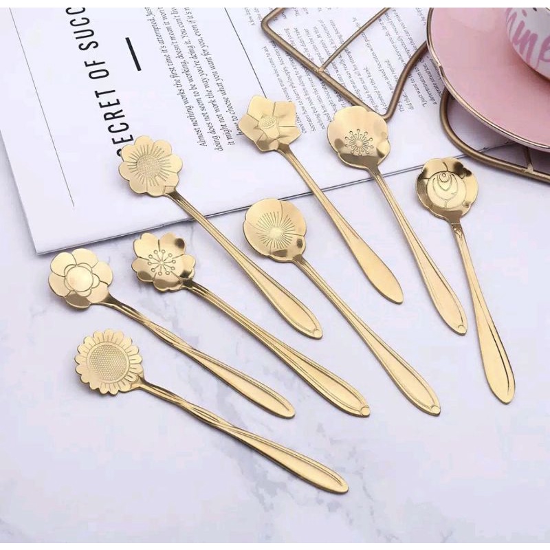 Sendok Teh Kopi Set Tea Korea Spoon MEWAH Gold Emas Murah