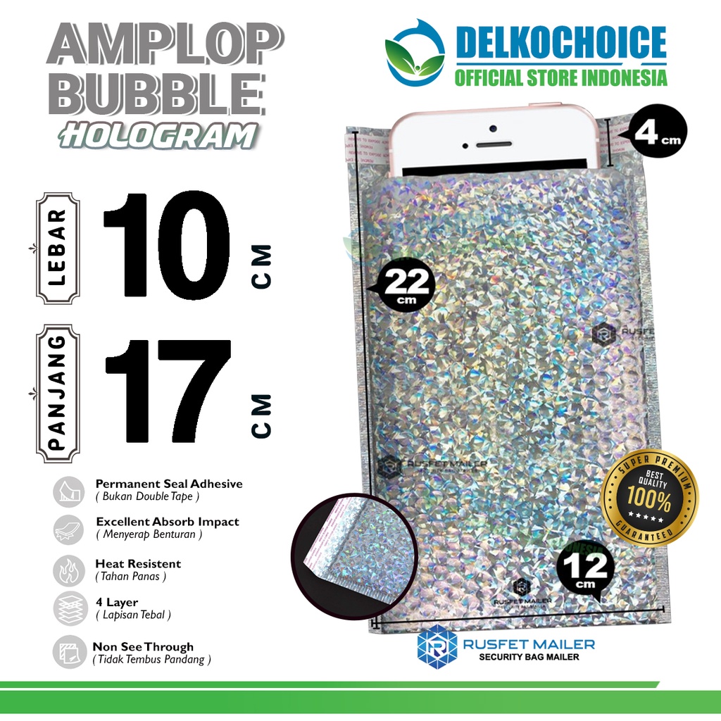 

Amplop Bubble Mailer HOLOGRAM 10x17cm Bubblewrap Envelope Packing Online Rusfet Premium / SATUAN