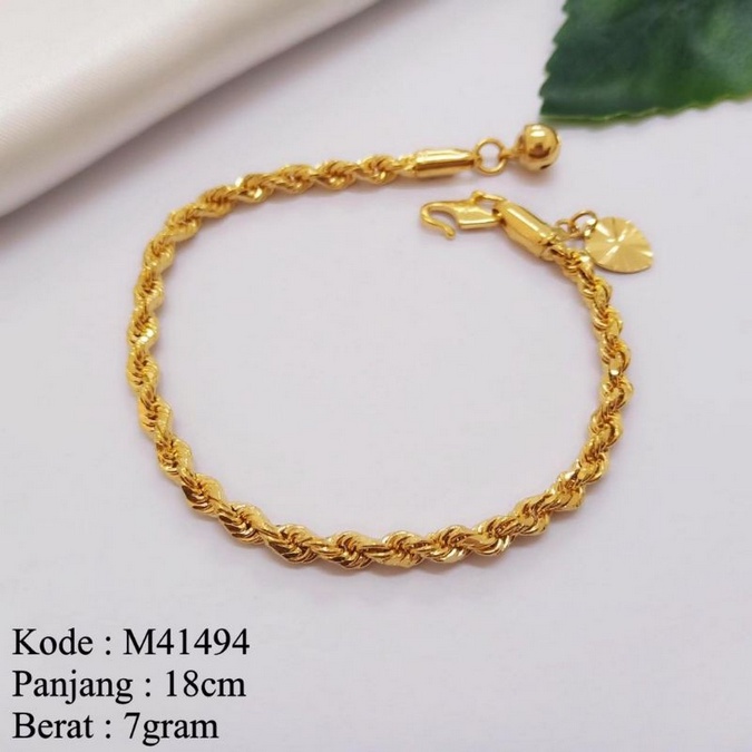 Gelang rantai lilit gelang tambang titanium lapis emas 24k