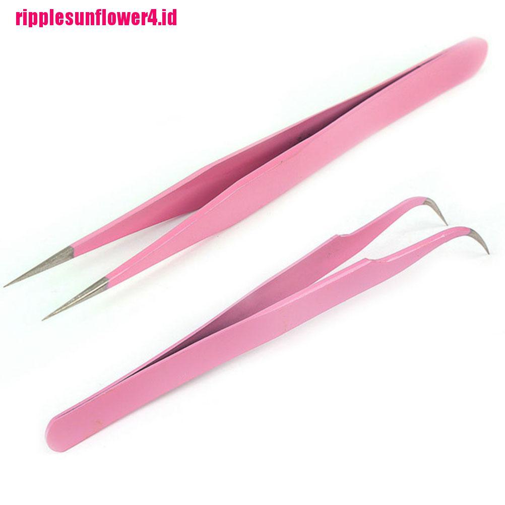 2pcs Penjepit Bulu Mata Extension Bahan Steel Warna Pink