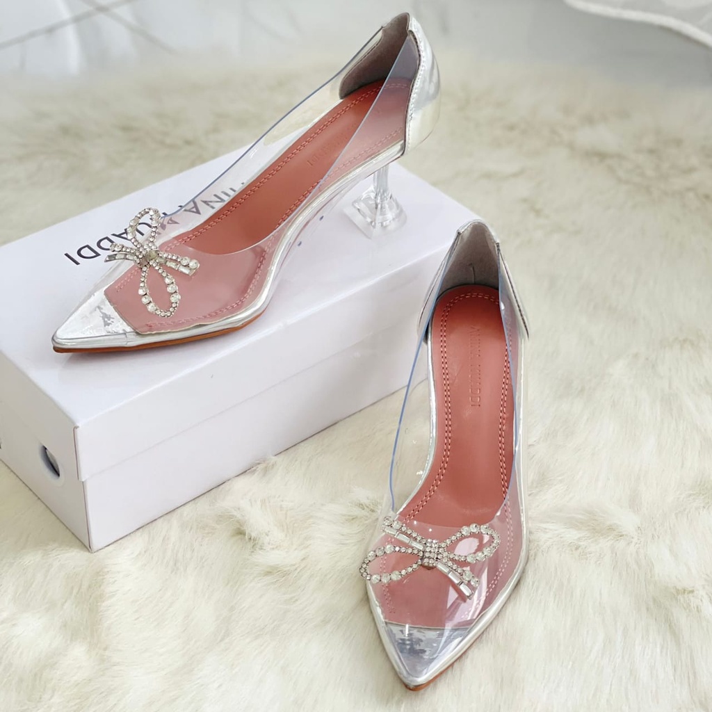 SEPATU WANITA AMS-3537 CRYSTAL SHOES TRANSPARENT HEELS 7 CM