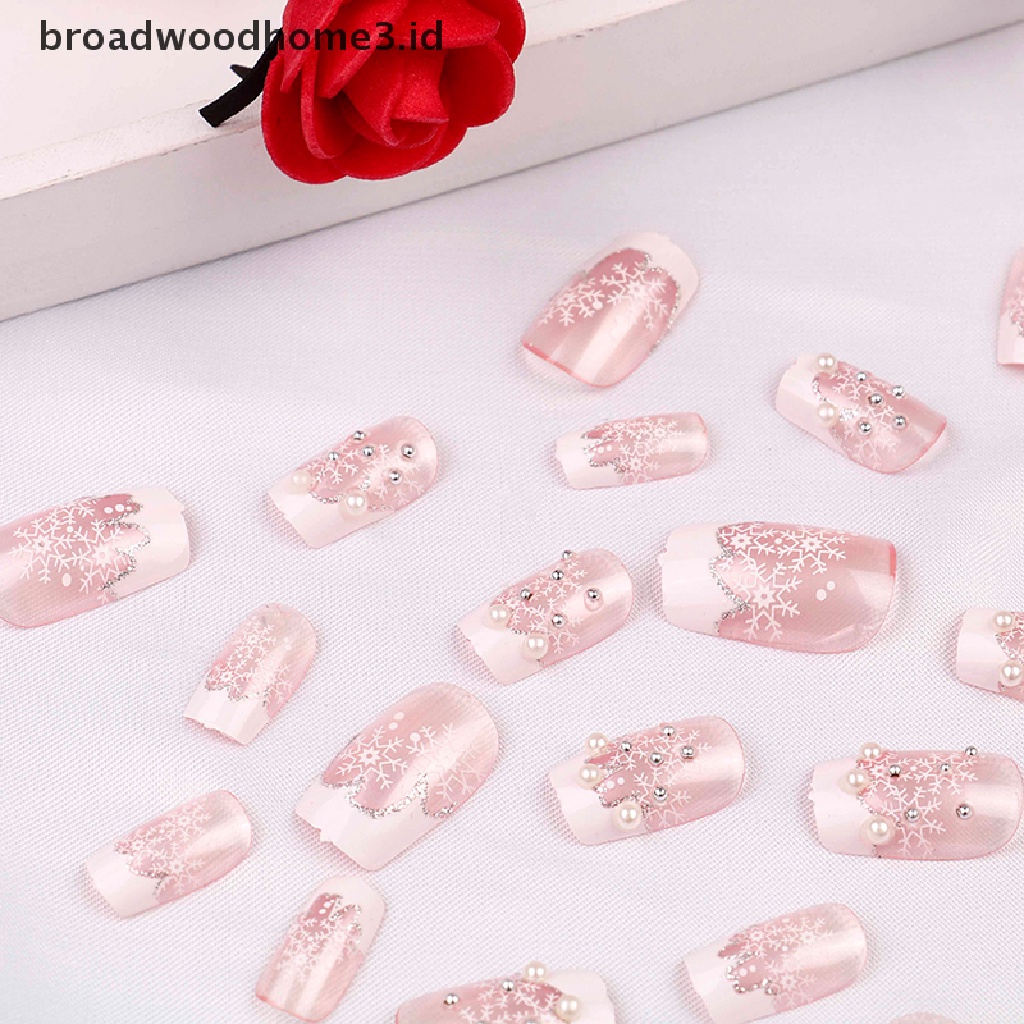 24pcs Kuku Palsu Akrilik Uv Gel Motif Snowflake Untuk Nail art