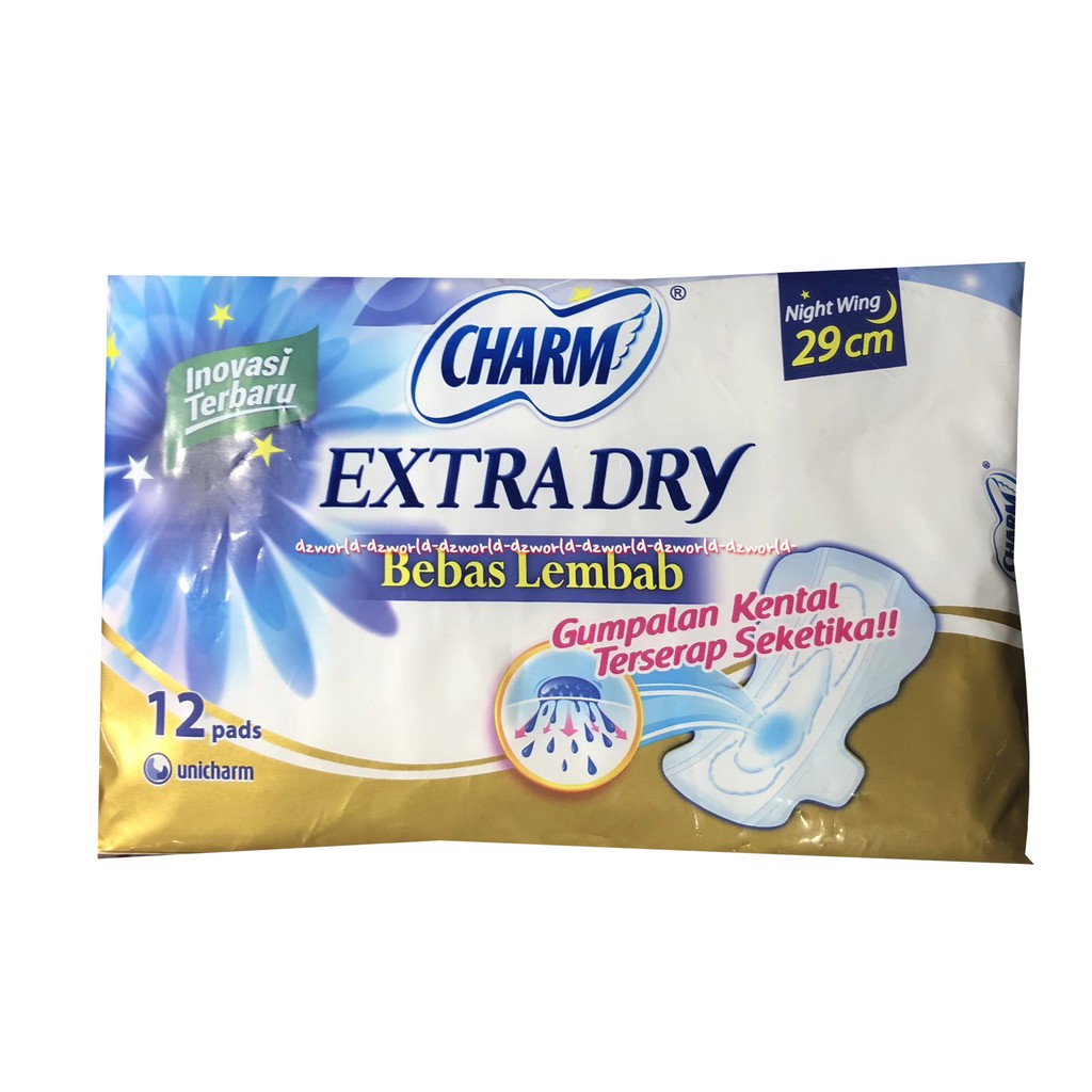 Charm Extra Dry Bebas Lembab Slim Day Wing 29CM 12 Pads Pembalut Wanita Extra Dri Tetap Kering Carm Charm Dray