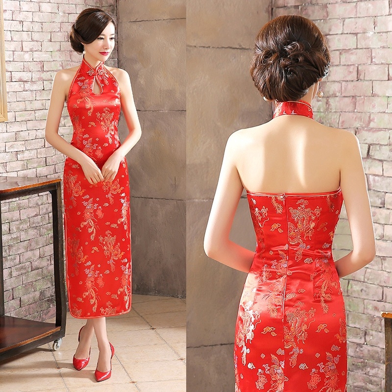 Panjang Cheongsam Naga Kostum Seksi Gaun Halter Wanita Dresses Qipao Nasional Cina Shopee Indonesia