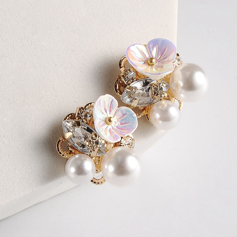 Fancyqube Anting Klip Tanpa Tindik Desain Bunga Hias Kristal Mutiara Imitasi Gaya Korea Untuk Wanita
