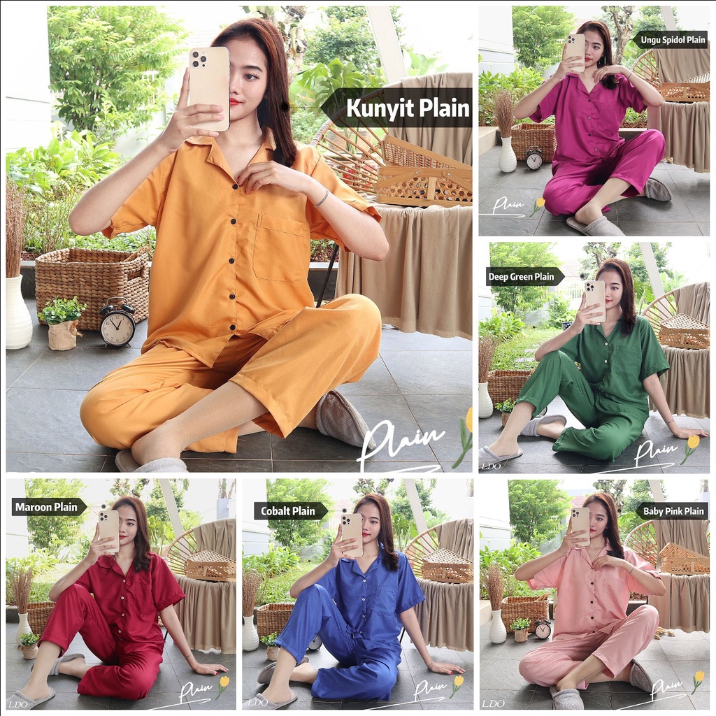 IZANY Piyama Dewasa Wanita CP allsize Lengan Pendek  Polos Plain