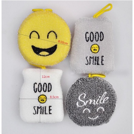 (BOW) 1 Set isi 4 Pcs Spons Cuci Piring Lucu Motif Smile Scouring Pad