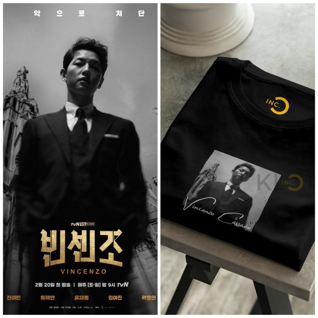 Kaos Drakor Vincenzo Song Joong Ki Cotton Combed 24s Bisa Upgrade Lengan Panjang