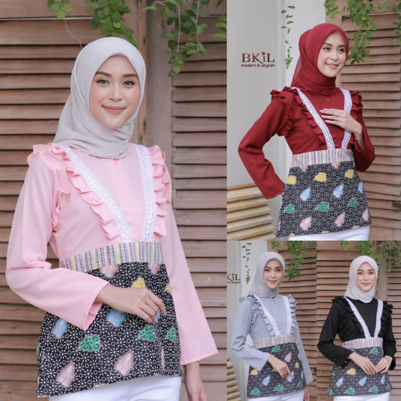 ATASAN WANITA M-XXL BLOUSE MODERN AND STYLISH BKiL SERIES 3 BATIK KOMBINASI MOSCREP MIX RENDA REMPEL