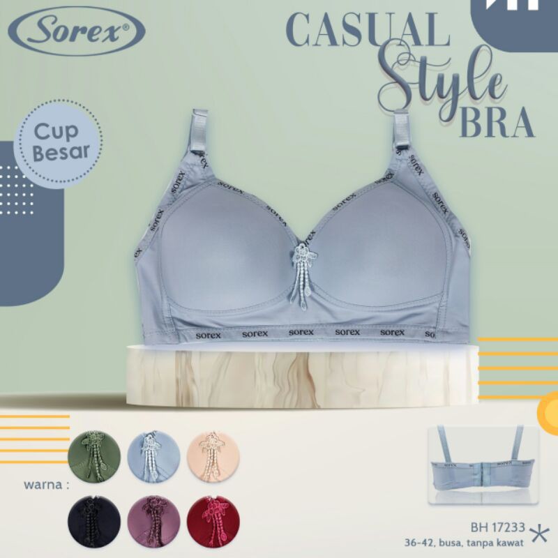 Bra BH Sorex 17233 Tanpa Kawat Casual Style Bra Cup Besar | Gedabug