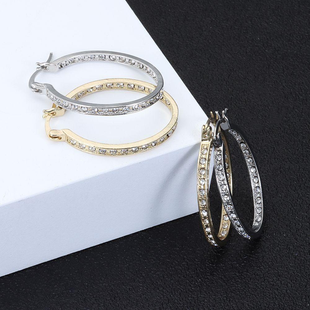 Lily 1pasang Anting Hoop Pesta Anniversary Emas Perak Mewah Sparkle Drop Juntai