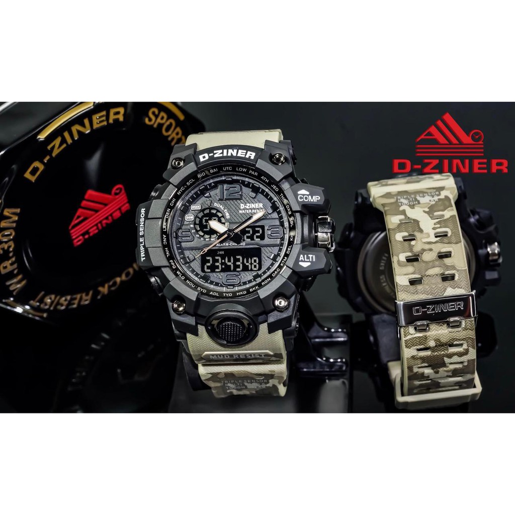 JAM TANGAN PRIA COWOK D-ZINER 8119 DUAL TIME LORENG