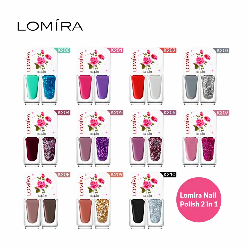 LOMIRA NAIL POLISH 2in1 - BPOM - NAIL POLISH 2 in 1 LOMIRA - PEWARNA KUKU KUTEKS - CUTEKS - KUTEK 2in1 - CAT KUKU MURAH