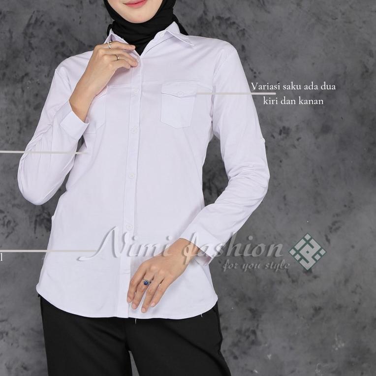 ➬ Kemeja Putih Polos Wanita Kantong dua / Kemeja Kerja Wanita Lengan Panjang / Kemeja Formal Wanita