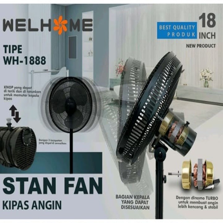 Welhome WH-1888 Kipas Angin 18 inch BERGARANSI RESMI 1 TAHUN MANTAP