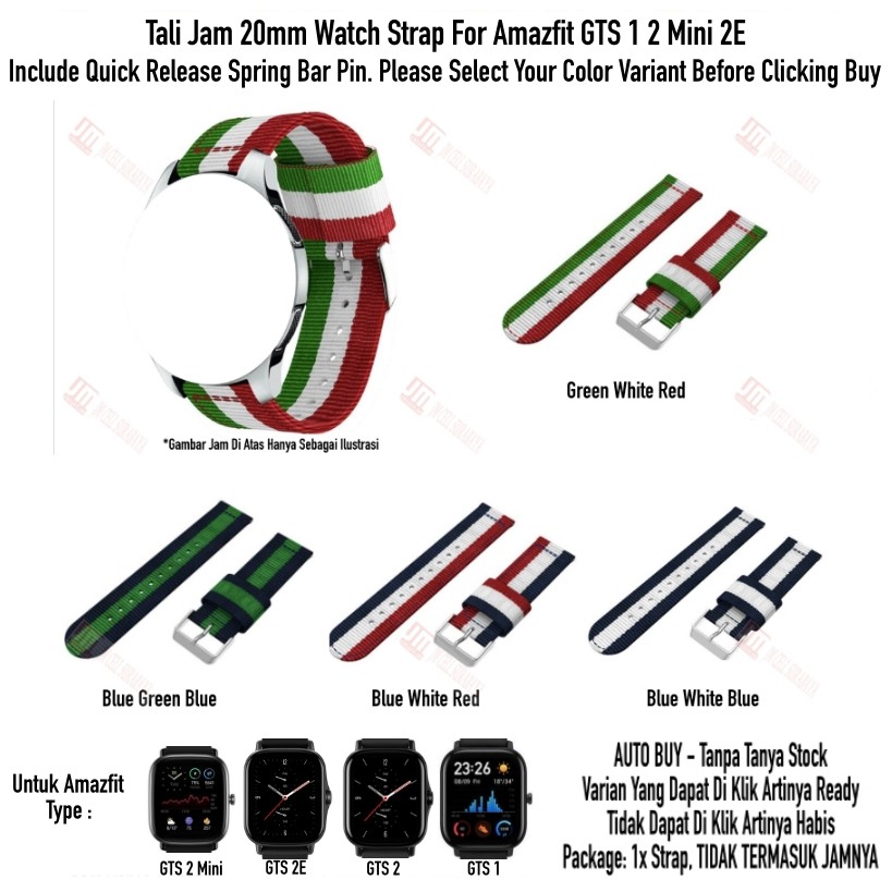 Tali Jam 20mm Watch Strap Amazfit GTS 1 2 2E Mini -  Nylon 3 Baris Quick Release