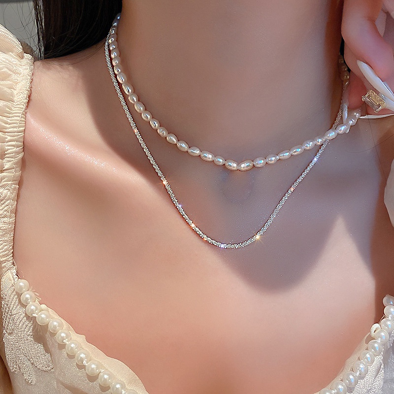 Korean Fashion Multilayer Necklace Pearl Necklaces for Women Diamond Jewelry Accessories