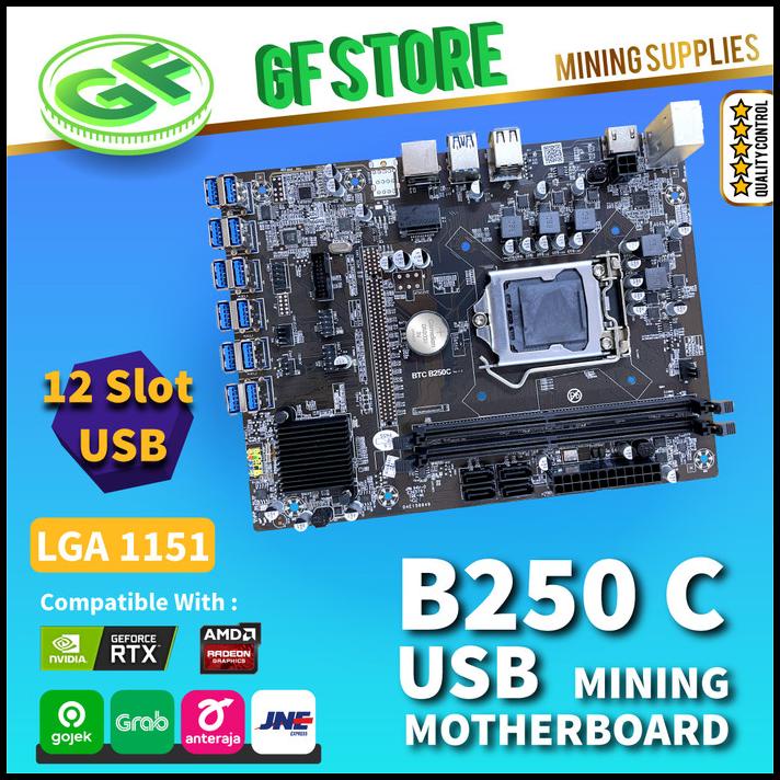 Mining Motherboard B250 Usb - Lga 1151 - 12 Gpu Vga Usb Mining Promo Hari Ini