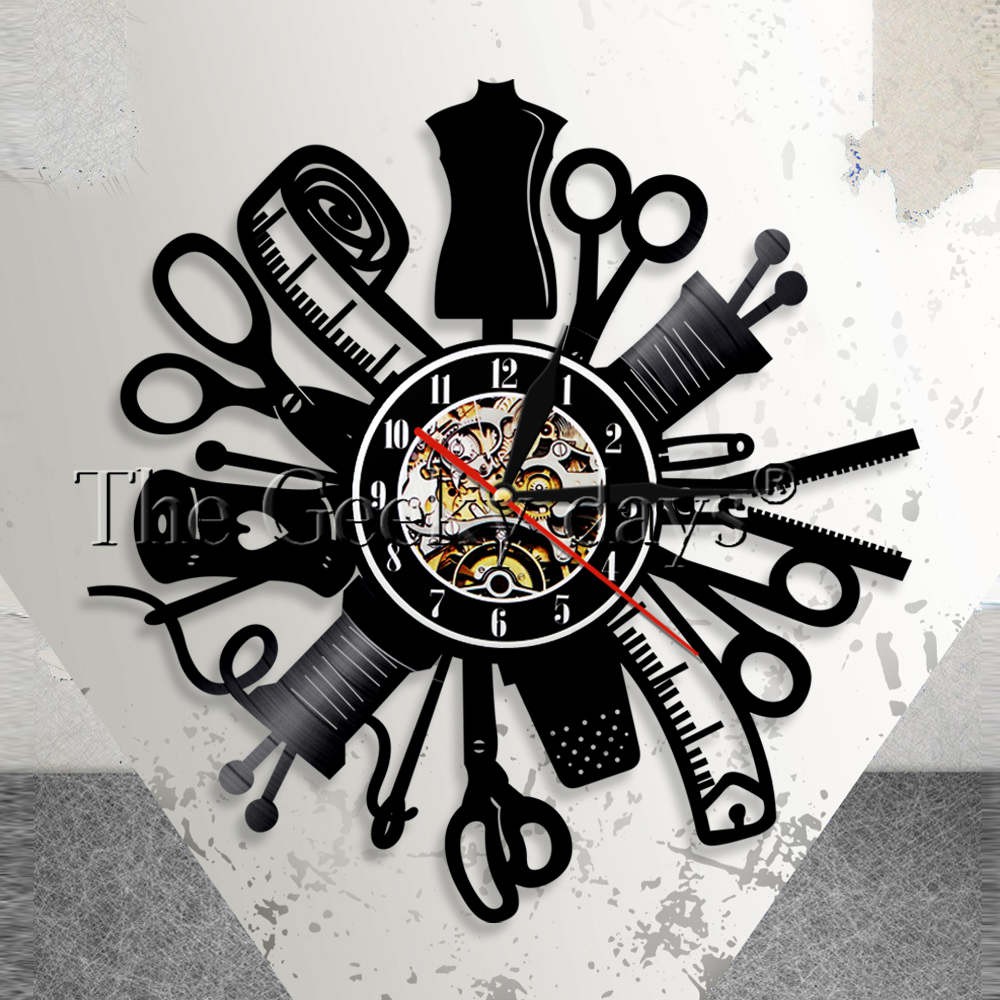 Vintage Sewing Machine Wall Clock Quilting Vinyl Record Wall Art Decorative Clock
