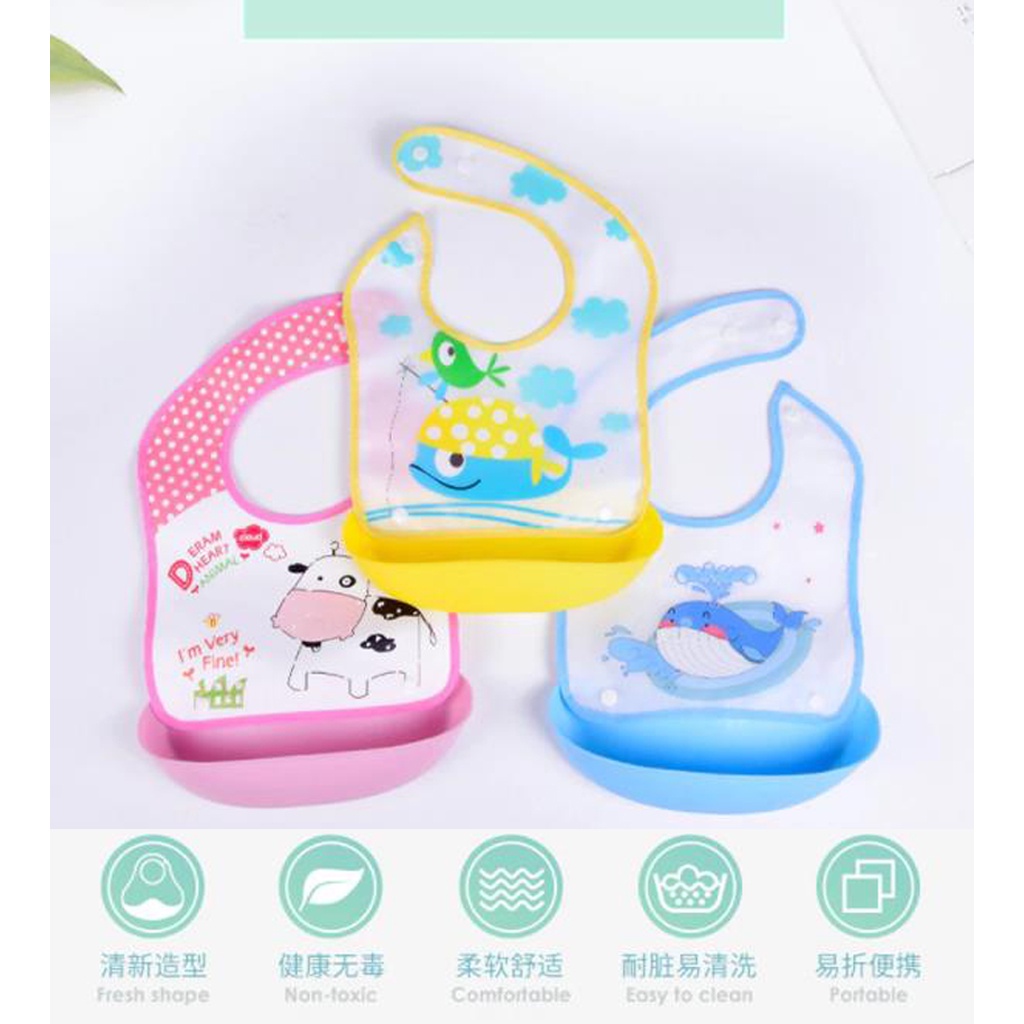 [Shiyan] bibs bayi tahan air penampung silikon celemek makan bayi bergambar baby waterproof bibs silicone aprons