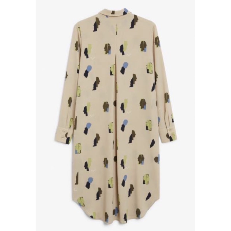 Monki Midi Shirt Dress with Face Print in Beige