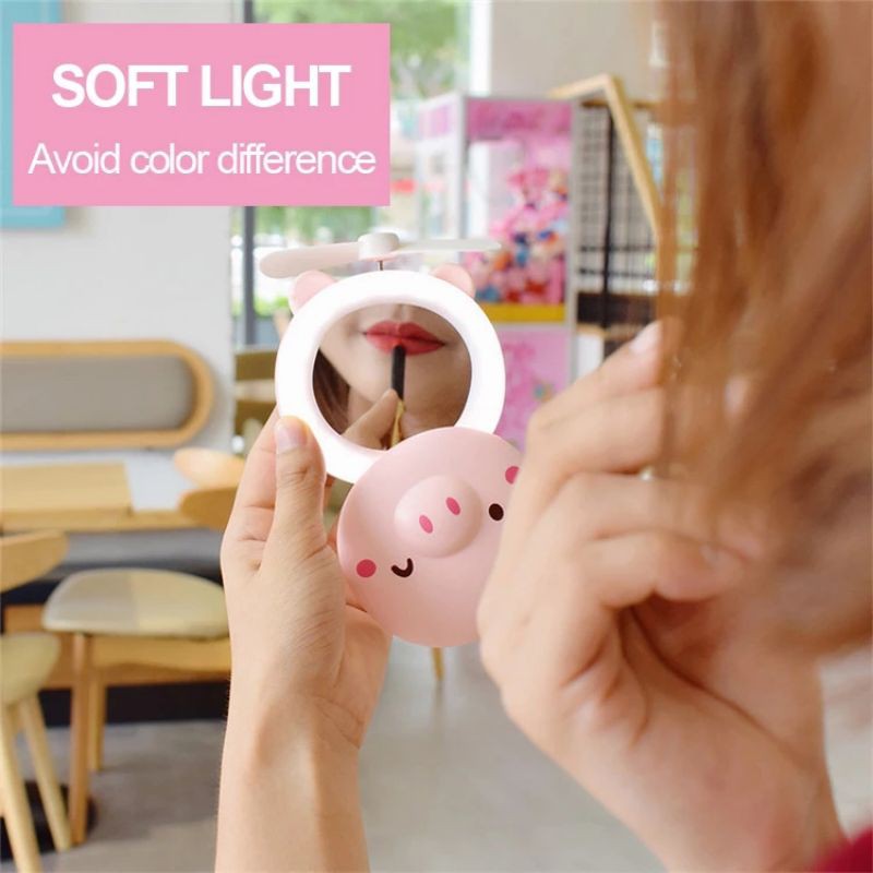 3in1 Cermin LED Kipas Portable Kaca Rias Lampu kipas Mini Fan USB Makeup Miror LED Light Selfie Ring