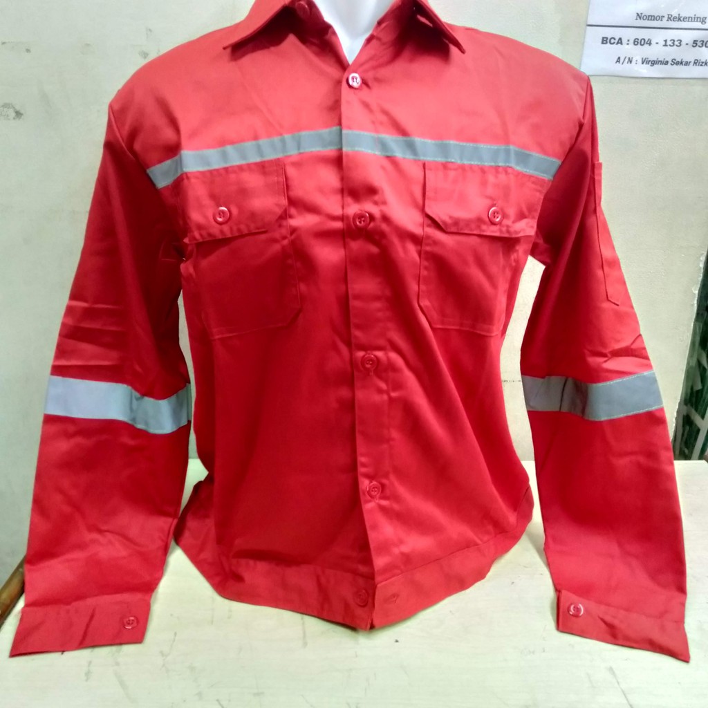 Kemeja Safety Proyek Lengan Panjang MERAH / Baju Kerja Safety Atasan K3 Lapangan