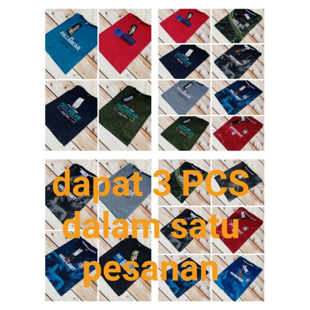 3pcs 3motif 3warna kaos surfing anak tanggung 10s/d15 tahun