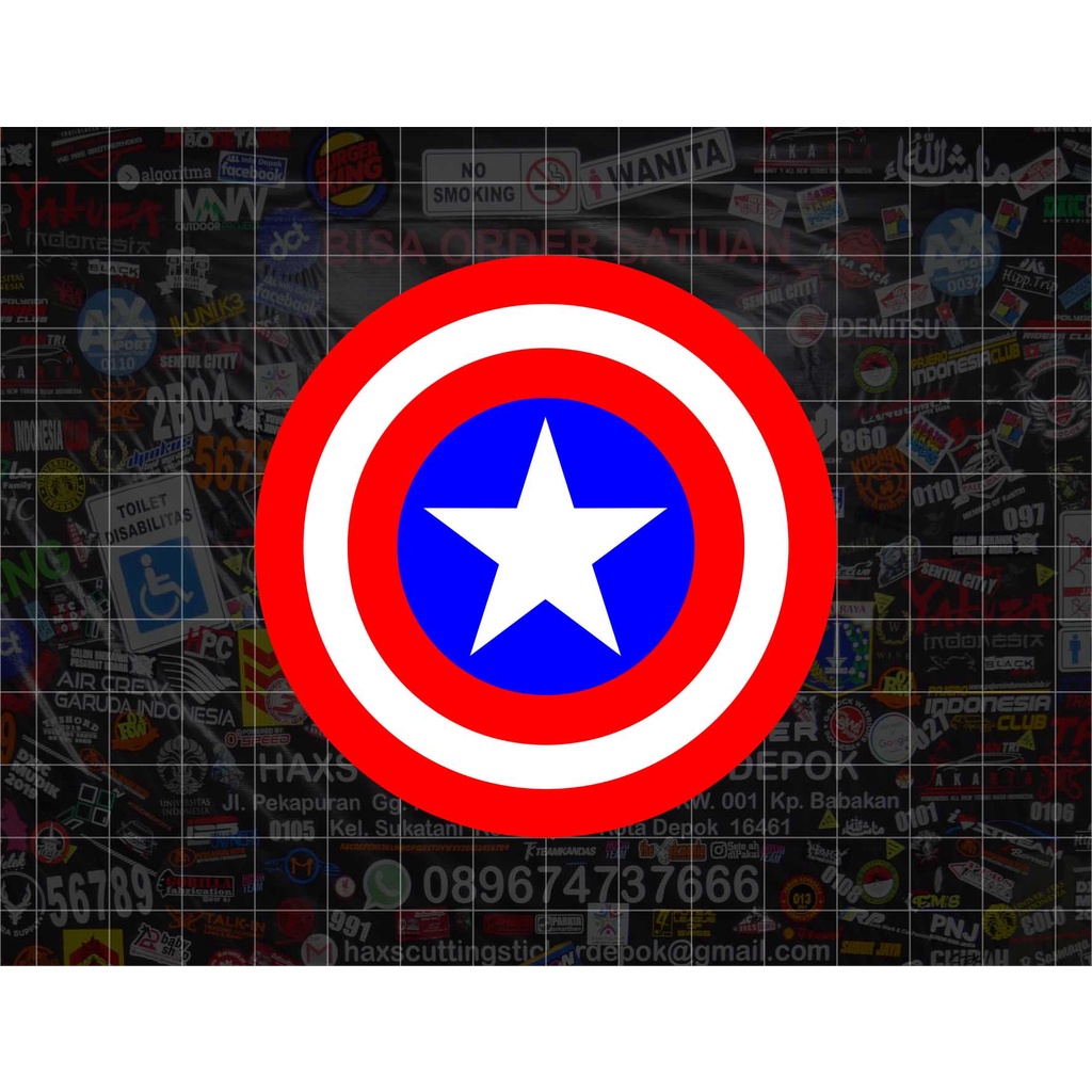 Cutting Sticker Tameng Captain America Ukuran 8 Cm Untuk Mobil &amp; Motor