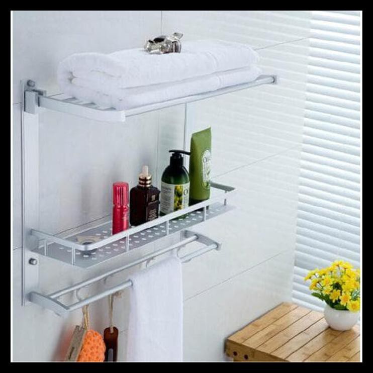 Tempat Gantungan Rak Jemuran Indoor Handuk Dinding Alumunium Toilet