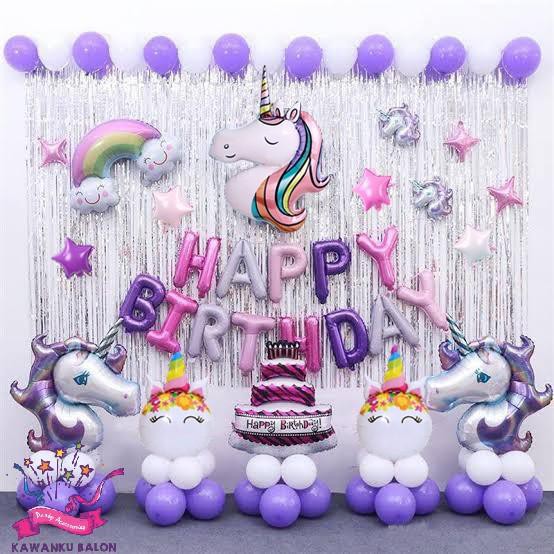 UNICORN SET DEKORASI UNGU PREMIUM/BALON FOIL/DEKORASI ULANG TAHUN/BALON UNICORN/DEKORASI UNICORN