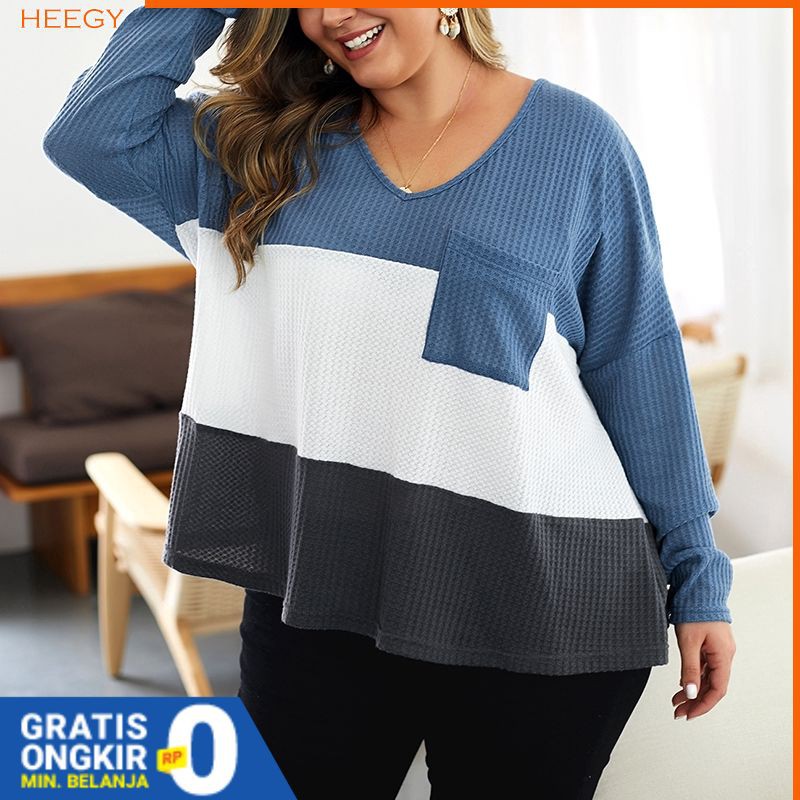 Blouse Jumbo Rajut V-Neck Lengan Panjang XL, 2XL, 3XL, 4XL - Atasan Big size Wanita