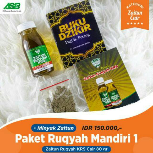 Paket Ruqyah Mandiri 1 | Zaitun Cair KRS 80 Gram | Serbuk Bidara | Biji Bidara | Buku Dzikir Pagi Pe