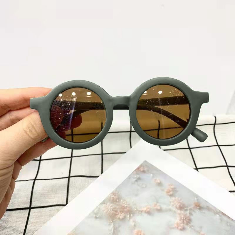 Kacamata Hitam Bingkai Bulat Anti Ultraviolet Anak/Laki-Laki Perempuan Fashion Import-Hijau Tua