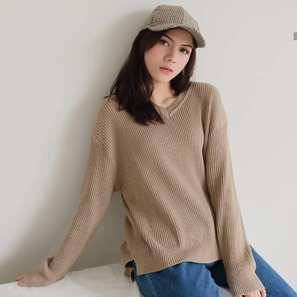 SWEATER RAJUT BOXY V-NECK - ATASAN RAJUT V-NECK VIONA KOREA