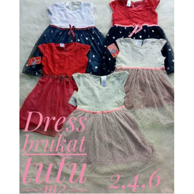 Dress Tutu Bahan Brokat Kombinasi Tile Import untuk Anak Perempuan