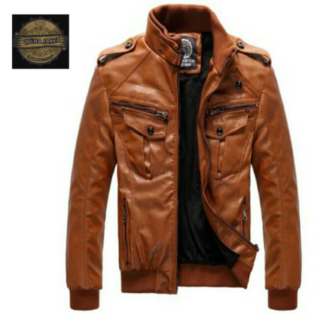 Jaket semi kulit double kerah