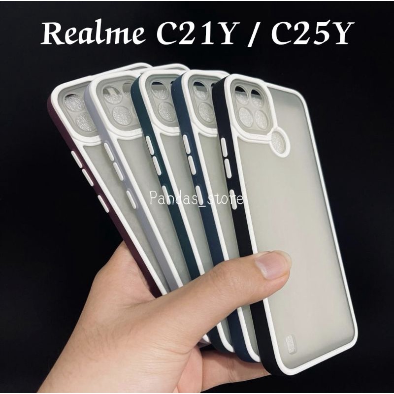 Pro Hybird Realme C21Y / C25Y Softcase Halus dan Elegan / Pinggiran Garis Putih Keren (Pandas)
