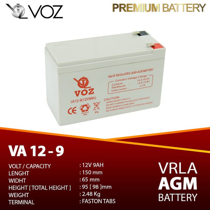 Baterai 12V9Ah- Battery Kering Vrla 12V 9ah- Voz 12V9ah- aki kering