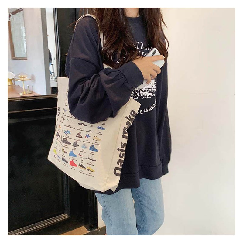 TC-02 tas canvas tote bag wanita import korea jepang simple besar jumbo sneakers