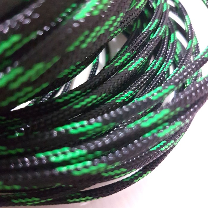 Pembungkus Kabel 8 mm Hitam Hijau Cable Sleeve braided nylon