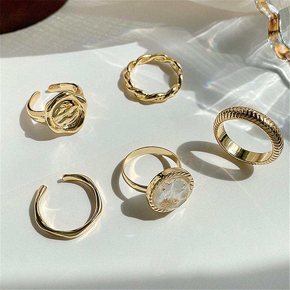 Mxbeauty Set Cincin Jari 5PCS/Set Perhiasan Fashion Wanita Trendy Retro Cewek Metal