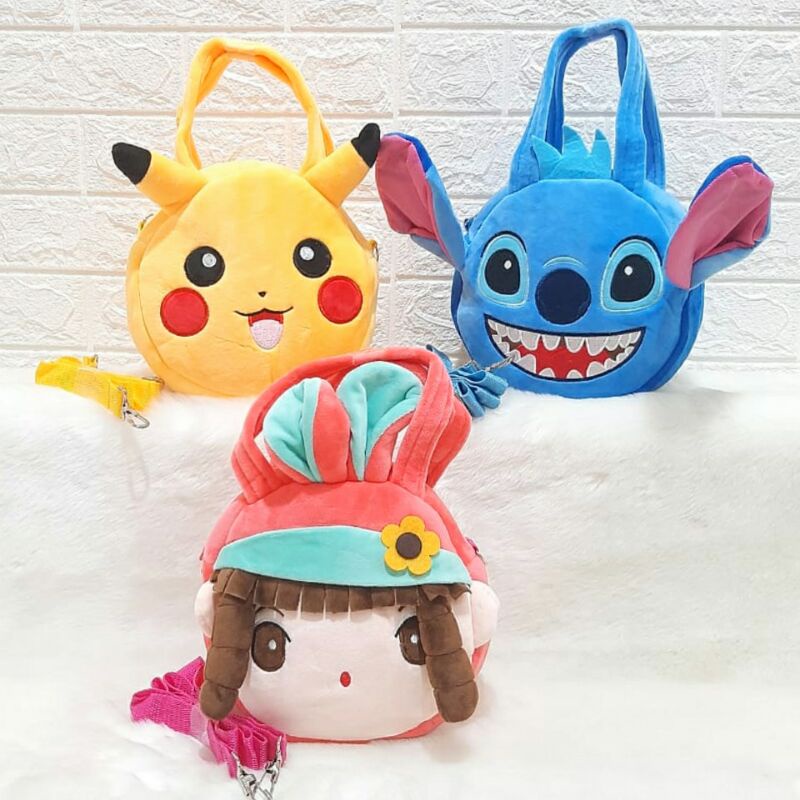 TAS SELEMPANG BONEKA KARAKTER 2IN1/ TAS TENG TENG KARAKTER / TAS SELELMPANG ANAK ANAK