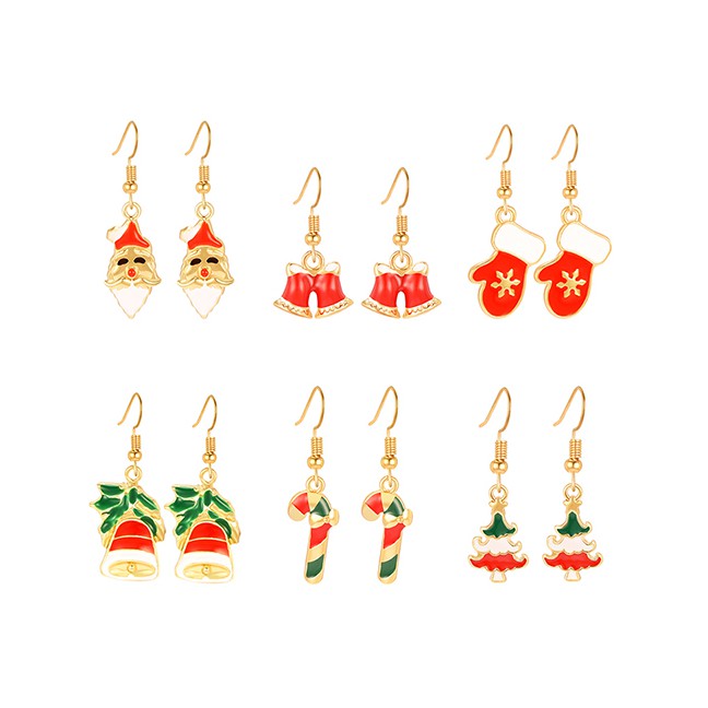 LRC Anting Set Fashion Color Christmas Earrings Set Of 6 D18699